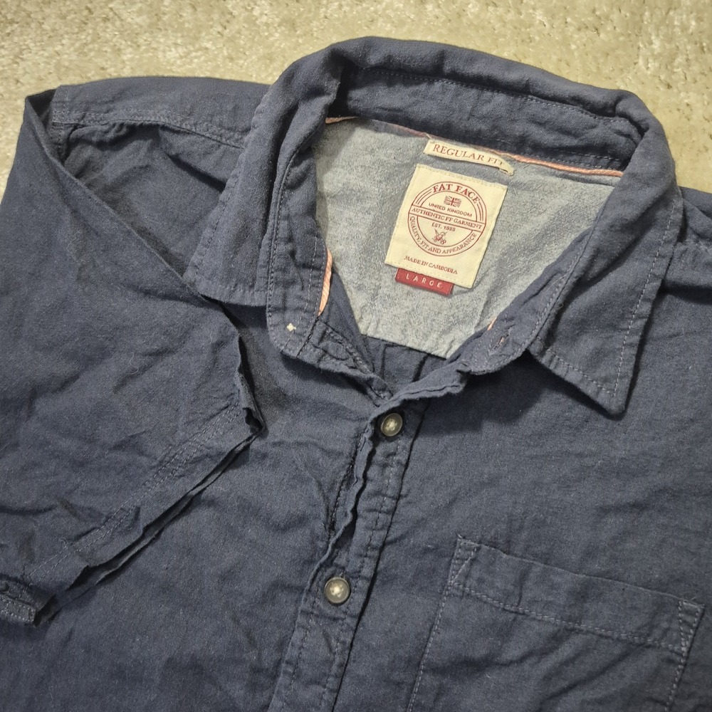 Fat Face Button Up Shirt Mens Large Blue Cotton Linen Relaxed Camp Dad Coastal
